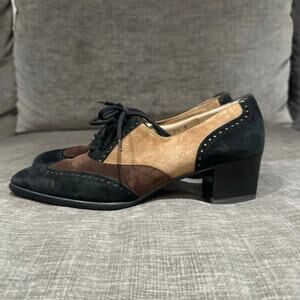 Vintage Salvatore Ferragamo Suede Colorblock Oxford Heels 7.5 B